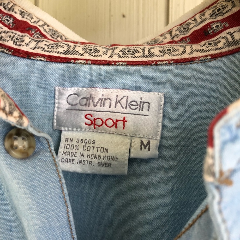 Vintage 80'-90's Calvin Klein Sport Oversized Light Denim Shirt w/Accent Trim - Picture 4 of 13